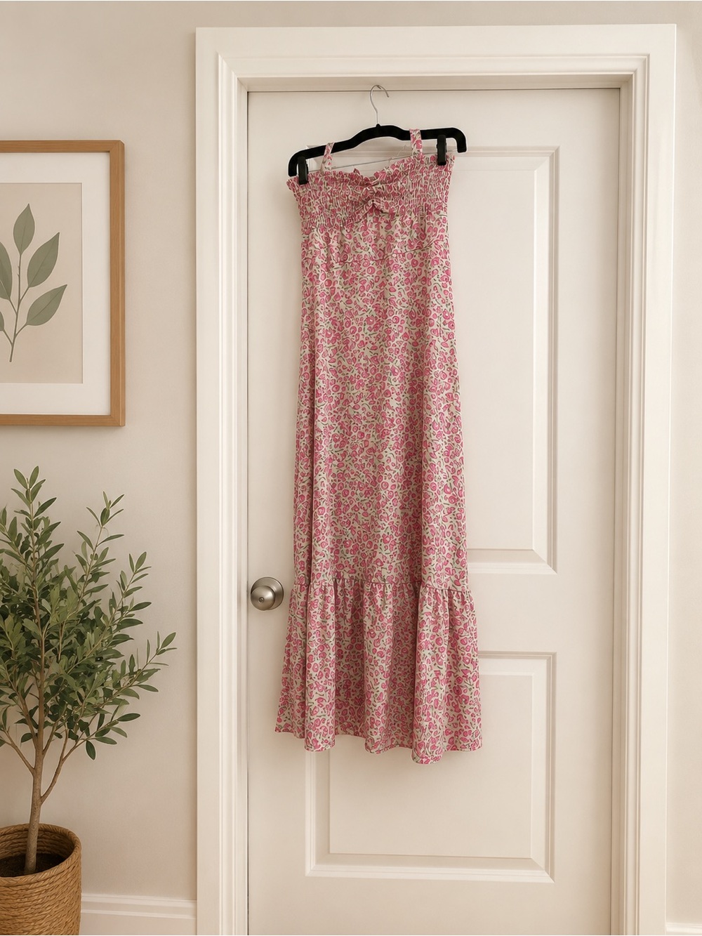 SHEIN Women’s XS Pink Floral Smocked Maxi Dress